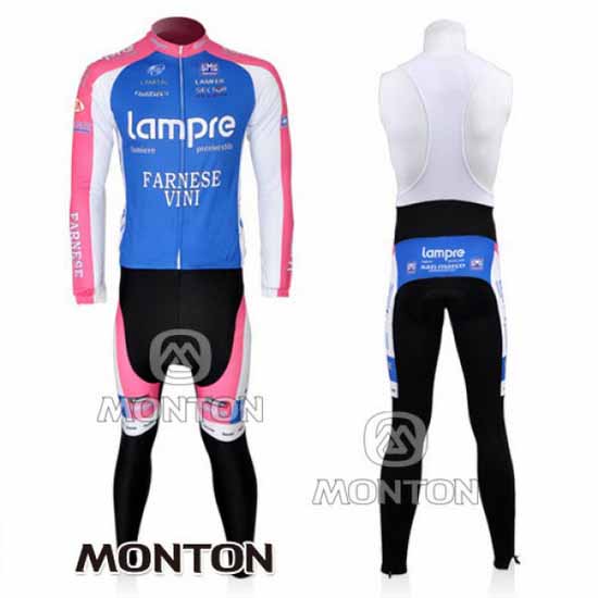 2010 Maillot Lampre Tirantes Mangas Largas rosa Y azul